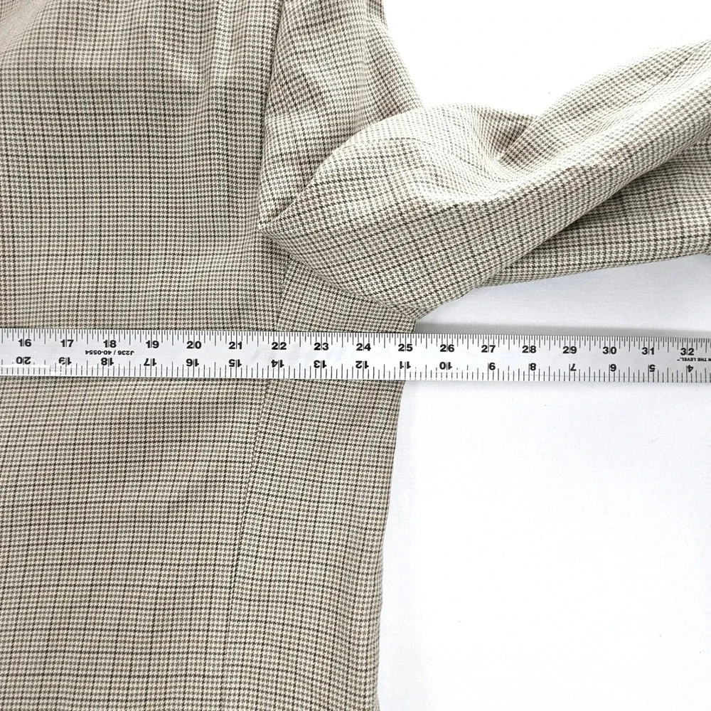 Alan Flusser Mens Silk Worsted Wool Houndstooth Sport Coat Blazer 46R Tan Brown